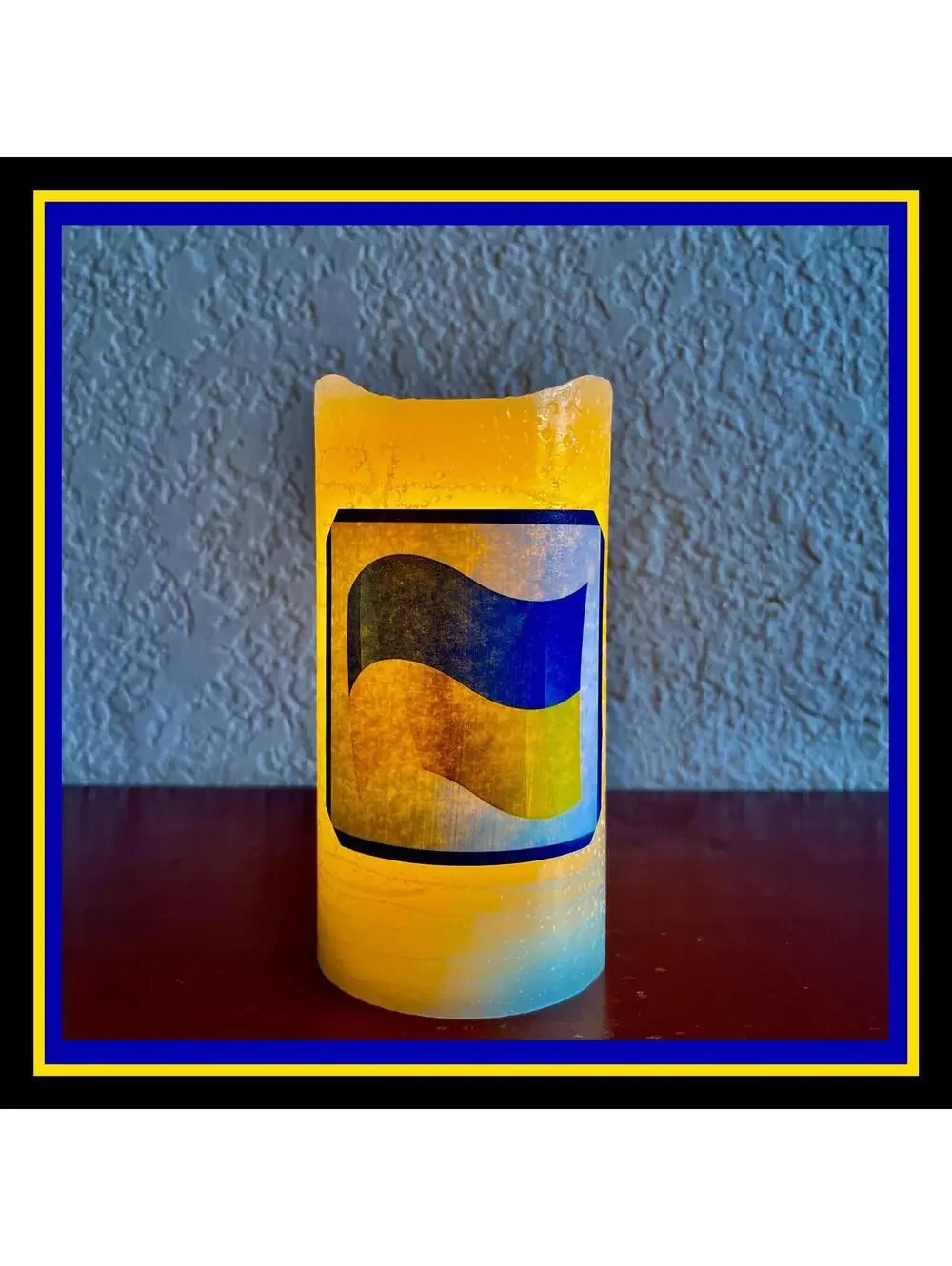 LED Flameless‎ Pillar Candle with Ukrainian Flag Design